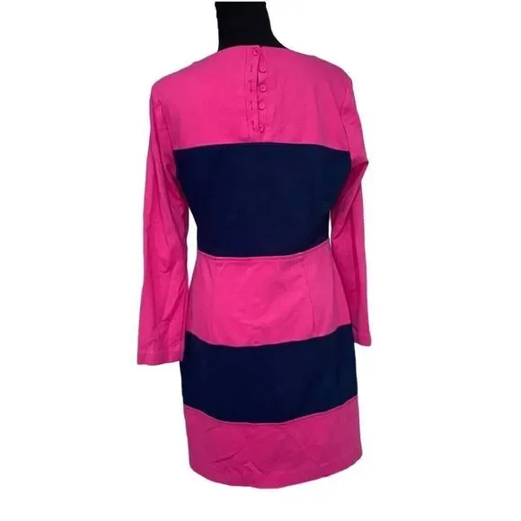 Vineyard Vines Magenta Pink and Navy Blue Striped Long Sleeved Dress - Picture 2 of 7